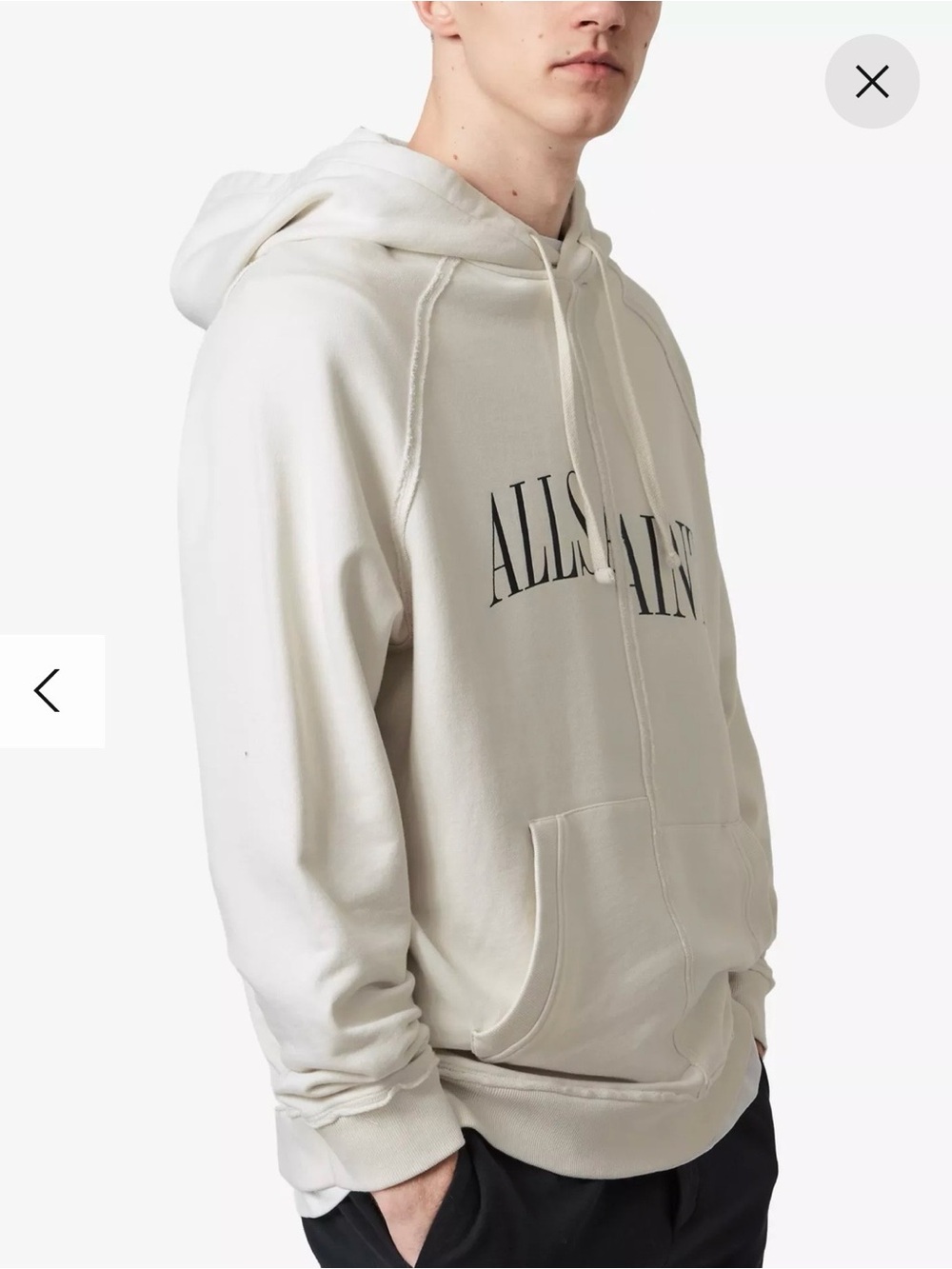 All Saints Men's Cream Pullover Hoodie with Black Logo